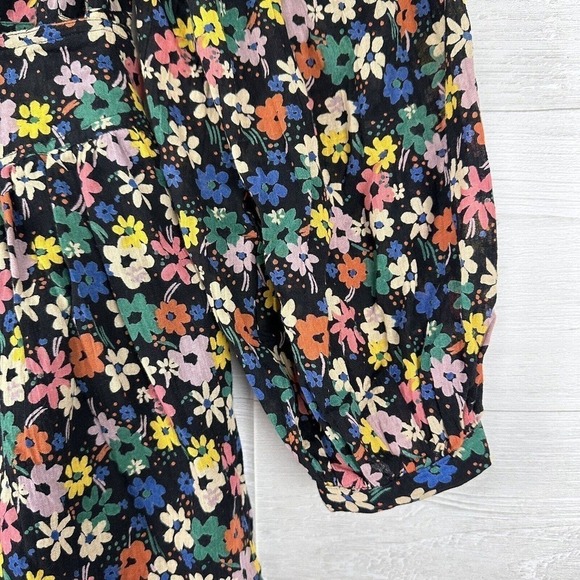 Asos‎ Long Sleeve Mini Wrap Dress Size 8 Black Ditsy Floral V Neck Puff Sleeves - Picture 5 of 13